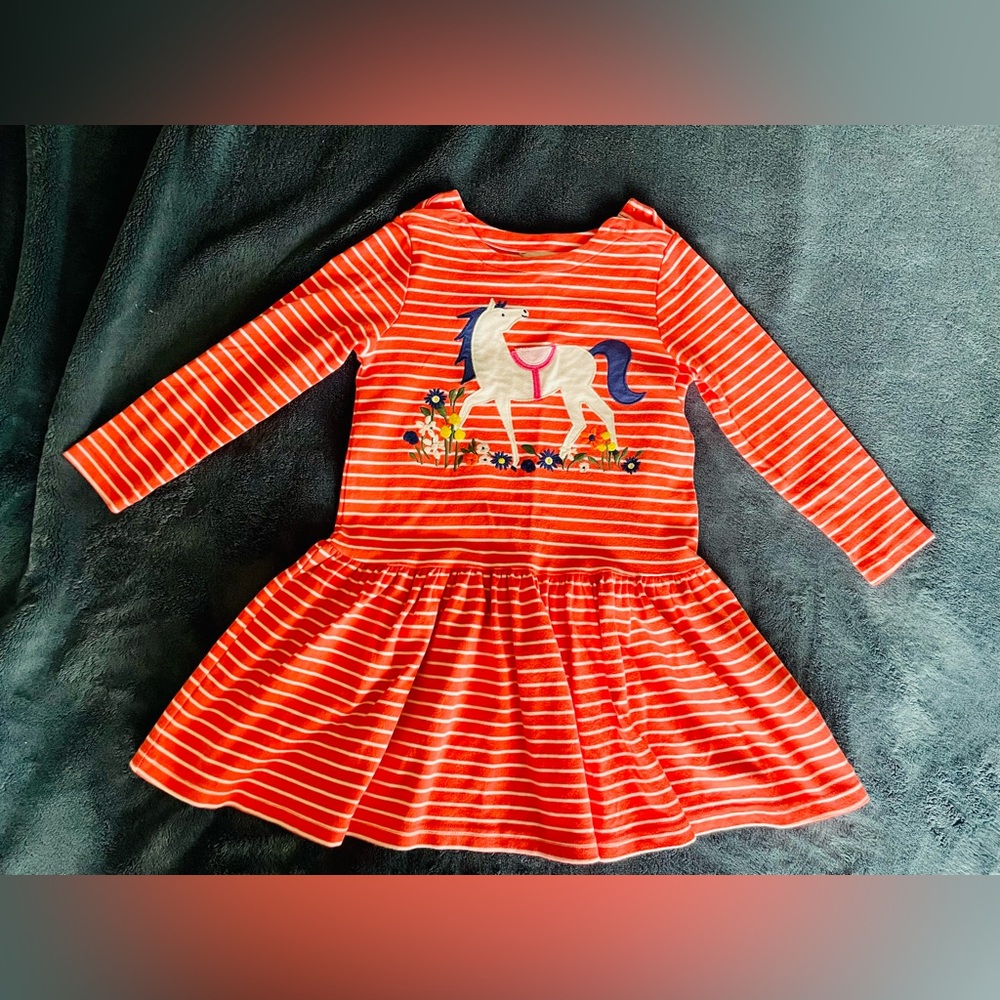 Joules Orange & White Striped Unicorn Knit Dress